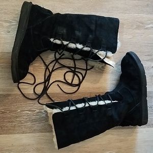 UGG black tall suede lace up tall boots size 9